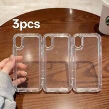 3pcs Transparent Shock-Proof TPU Phone Cases Suitable For IPhone 16 Pro Max, 11/12/13/14 Plus, XR/7/8 Plus, 15 Pro Max/17/17 Air/17 Pro Max, Anti-Fall Protective Cover - Clear - View 3