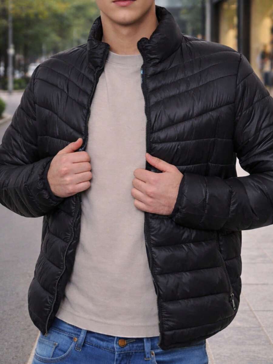 Chamarra para Hombre Tipo Puffer HPC Polo Afelpado Abrigadora, Casual, Básica, Sin Gorro, Estilo Juvenil y Moderno, Ideal para Invierno o Clima Frío - Negro - Ver 1