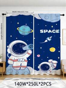 2片装太空主题遮光窗帘，宇航员和行星图案，儿童卧室、男孩房、客厅遮光装饰，星空窗帘 - 彩色 - 查看 12