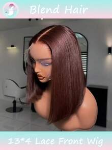 巧克力棕色 #4 直发波波头假发，真人发混纺，13x4 透明蕾丝前假发，8-16 英寸，180% 密度，女士无胶波波头蕾丝前假发，预先拔毛（混纺假发 - 真人发和合成纤维混合）。真人发混纺假发/女士真人发混纺假发/真人发混纺蕾丝前假发/无胶假发/漂白发结/预先拔毛/蕾丝假发/提升您的造型/增强自信/完美礼物 - S4 - 查看 2