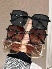 3pcs Elegant & Lively Plastic Geometric Full Frame Fashion Eyeglasses Set, Suitable For Women - Summer Beach Party, Hiking, Driving, Holiday Gift, Women's Beach Accessories, Glasses, Basic Outfits, Business Casual, Summer Beach Vacation, Outdoor Activities, Travel Gift - 3pcs 黑透茶白豹紋 - 查看 3