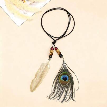 1pc Bohemian Feather Animal Synthetic Fiber Hair Accessory, Can Also Be Used As A Belt Decoration For All Seasons Summer Hair Bands Beach Headband