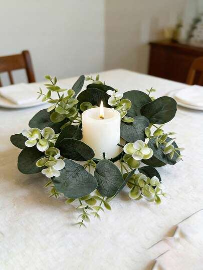 1pc Artificial Eucalyptus Wreath, Suitable For Dining Table And Home Decor Candle Wreath, Fit For Wedding, Valentine's Day, Home, Door, Tabletop, Living Room And Bedroom Decoration, Candle Wreath