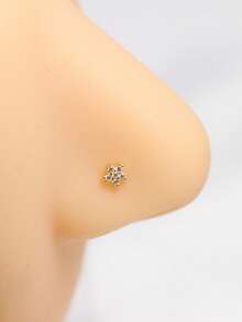 1pc 925 Sterling Silver Flower Shape CZ Nose Stud Piercing Jwelry - Gold - View 1