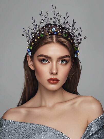 1pc Luxury Women's Rhinestone & Crystal Decorated Headband, Suitable For Party, Ball, Festival, Wedding, Bridal Occasion
