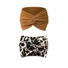 2条/套 时尚纯色及豹纹发带，适合日常佩戴、健身、跑步、瑜伽，透气弹力头巾 - 彩色 - 查看 4