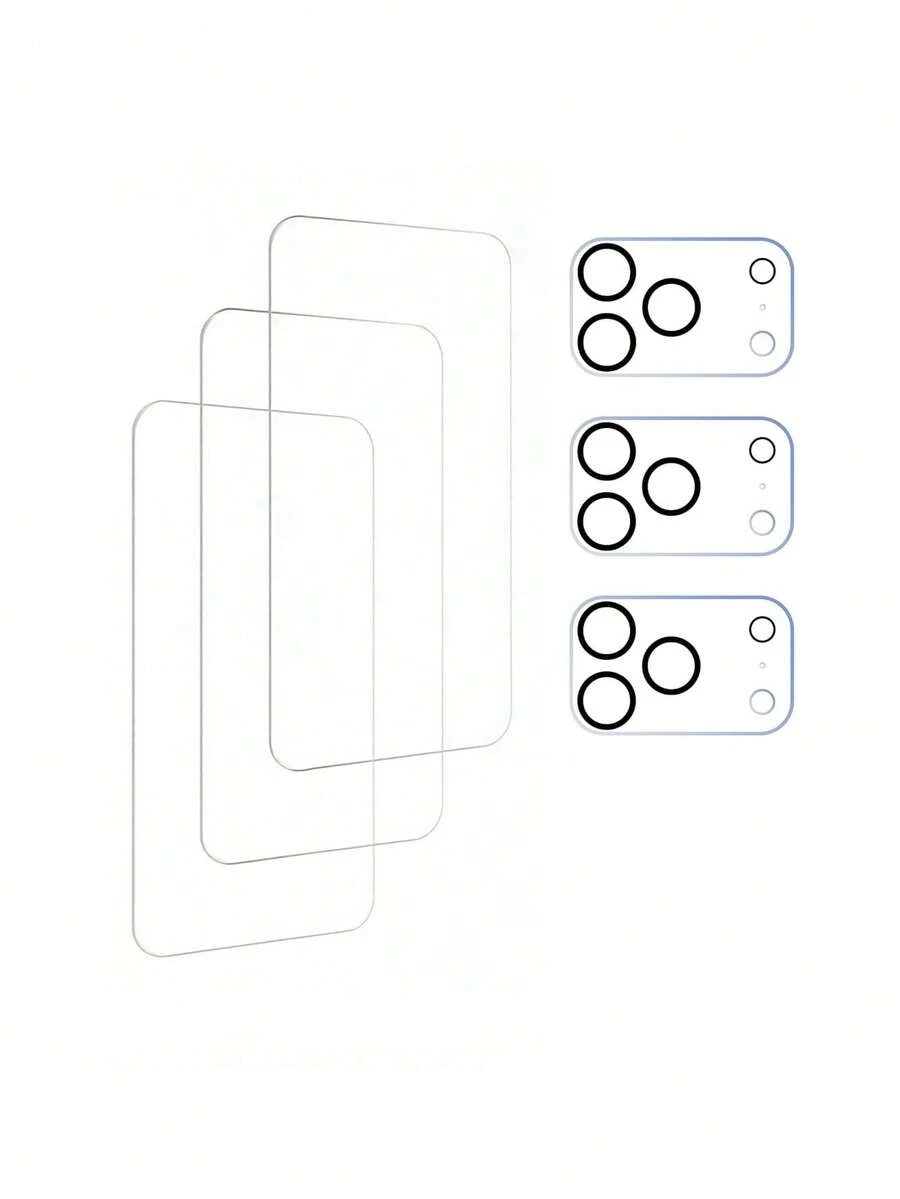 适用于 17 Pro/17 Air/17 Pro Max/16/14/15/13/12/11 的屏幕保护膜，3 片钢化玻璃材质，[9H+ 硬度] [军规级防摔] [触控灵敏] [易于安装] [高清透明]，高清透明（3 片钢化膜和 3 片黄色背景镜头膜） - 彩色 - 查看 1