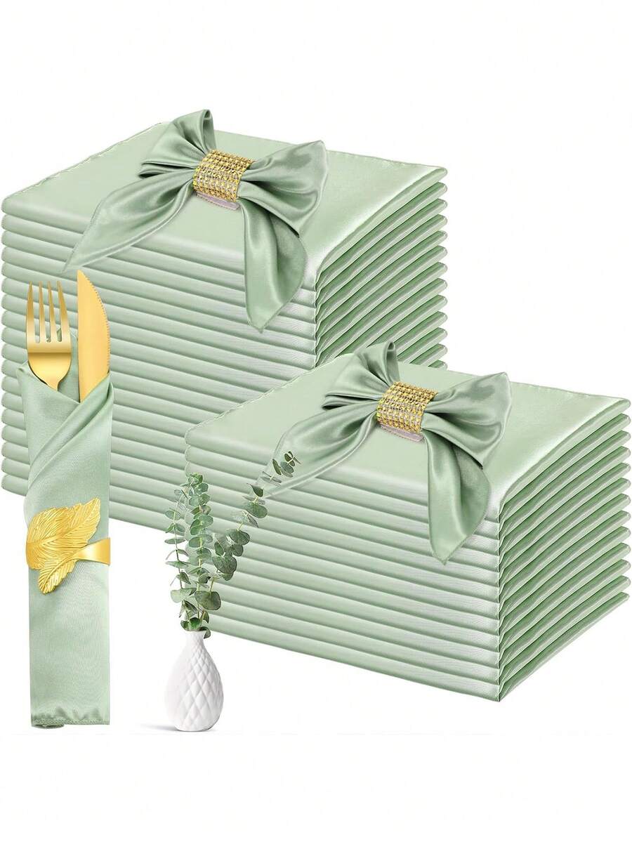 10 piezas Servilletas de satén cuadradas verdes, adecuadas para cena, reunión familiar, boda, suaves servilletas cuadradas para banquete de boda, servilletas de mantel de satén, servilletas de fiesta de cumpleaños verde - Servilletas de satén cuadradas lavables a máquina y reutilizables - servilleta verde - Ver 1
