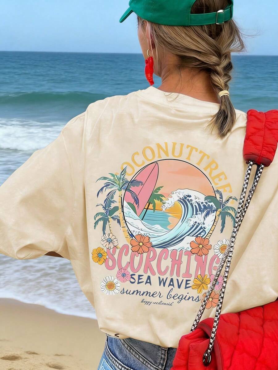 Women T-Shirts Casual Summer - Apricot - View 1