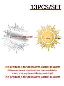13 Piece Set Of Golden Sunflower Mirror Stickers - Multicolor - View 2