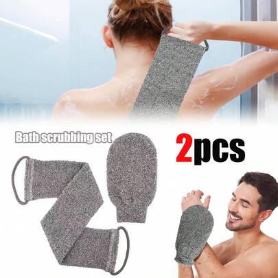 2/1pc Natural Scrubbing Set (Scrubbing Strip, Scrubbing Gloves), Does Not Harm The Skin, Gently Removes Body Stains, Ultra Long Back Cleaner, Double-Sided Shower Exfoliating Brush, Deep Cleansing And Awakens The Skin, Suitable For Men And Women