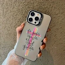 Cross & Letter Graphic Phone Case, Compatible With Iphone 17/16/15/14/13/12/11/XS/XR/X/7/8 Plus/Pro/Max/Mini - Creative Fashion Personalized Full-Body Shockproof Protection - Black - View 2
