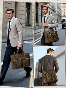Serviette pour hommes de 15,6 pouces, sac pour ordinateur portable en PU, grande capacité, imperméable, convient pour le travail, les affaires et les voyages - Multicolore - Voir 4