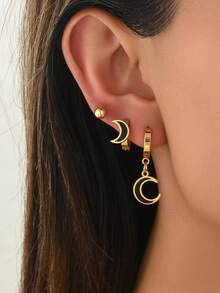 6 pièces Set de boucles d'oreilles pendentif lune minimaliste en acier inoxydable, ensemble de bijoux polyvalents pour un port quotidien pour femmes - multicolore - Voir 2