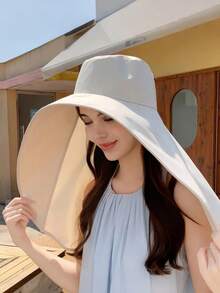 1 Large Shawl Sunscreen Sun Hat Women's Beach Hat Full Coverage Sun Hat - Multicolor - View 5