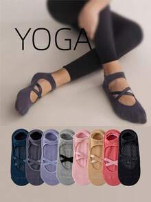 Women's Pilates Yoga Sports Non-Slip Socks, Silicone Strap Grip Ballet Dance Fitness Socks - Multicolor - View 3