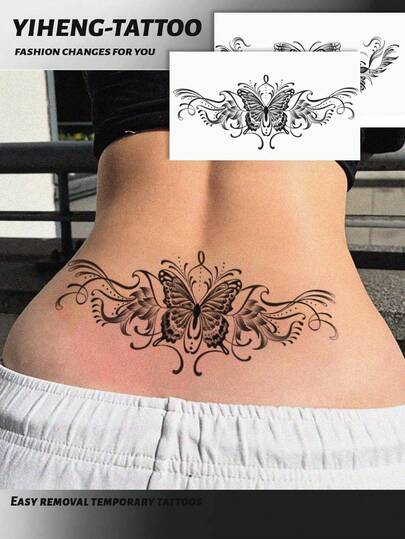 2张蝴蝶图案临时纹身贴纸，防水防汗，逼真仿真纹身贴纸，适用于手腕、手臂、背部、腰部、脚踝、肩膀等部位，一次性人体彩绘装饰贴纸，男女通用，DIY礼品贴纸