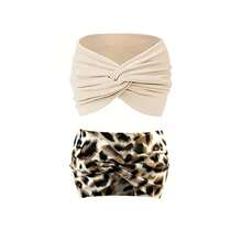 2条/套 时尚纯色及豹纹发带，适合日常佩戴、健身、跑步、瑜伽，透气弹力头巾 - 彩色 - 查看 12