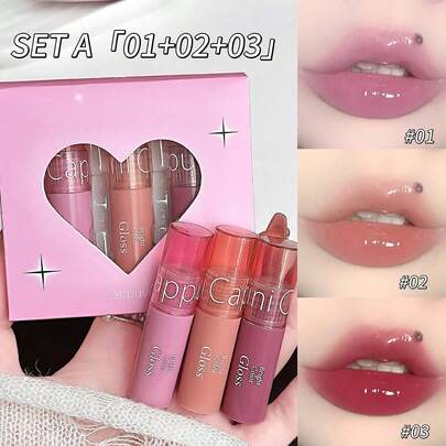 Set de 3 mini brillos de labios hidratantes, fórmula suave y con brillo intenso, cuidado labial portátil diario como regalo
