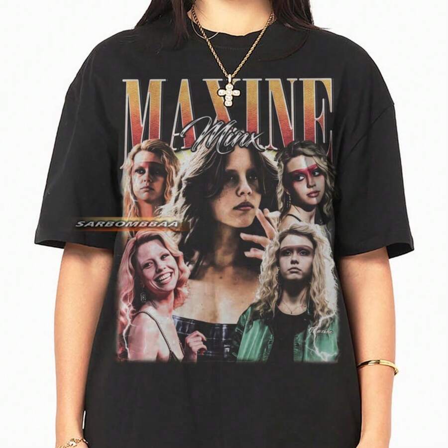 Maxine Minx Graphic T-Shirt, Vintage Style Unisex Streetwear - 黑色 - 查看 1
