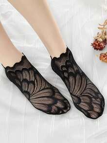 1/5/10双装蕾丝镂空时尚女士羽毛蕾丝隐形弹力舒适薄款女士蕾丝镂空浅口袜 - 彩色 - 查看 4