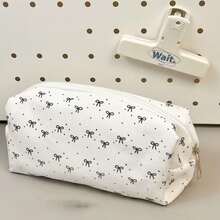 1个极简黑色蝴蝶结铅笔盒，大容量可爱女生学生化妆包，大容量文具收纳袋 - 筆袋 - 查看 6