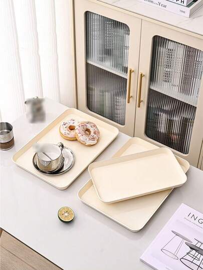 1pc Cream Plastic Tray, Rectangular Snack Plate For Living Room, Suitable For Wedding, Birthday, Home, Mother's Day, Thanksgiving, Gifts, Business Gifts, Halloween, Festivals, Promotional Gifts, Housewarming, Customer Appreciation, Advertising Promotion, Holiday Celebration, Employee Welfare, Business Gifts, Festivals/Anniversaries