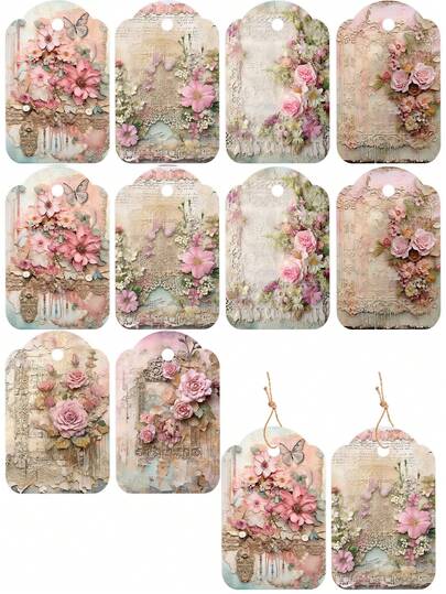 48pcs/24pcs Vintage Rose Branch Design Pink Flower Hang Tags, Suitable For Decorating Scrapbooks, Birthday Parties, And Gift Packaging. They Are Also Great For DIY Crafts, Message Cards, Weddings, Birthdays, Celebrations, Room And Home Decor, Family Gatherings, Theme Parties, Small Gifts, Wedding And Party Favor Tags.