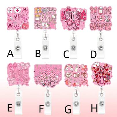 شارة شريط وردي قابل للسحب، مشبك شارة قابل للسحب مع مشبك تمساح دوار، هدايا لمسؤول المكتب الطبي والطبيب البيطري وممرضة الأطفال