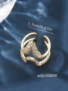 1 pieza Anillo abierto con patrón hueco chapado en cobre, uso versátil diario para mujeres - B - Ver 2