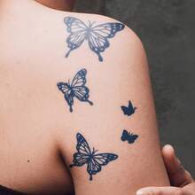 1片装草本汁液半永久魔法纹身贴纸，蝴蝶图案，可持续14天，防水，适用于手臂、手腕、胸部、背部、身体 - 黑色 - 查看 3