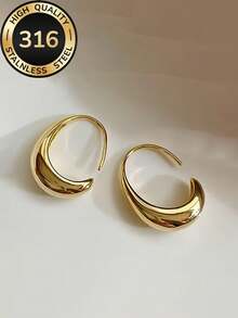 1 par de pendientes minimalistas modernos con forma de arco abierto, de acero inoxidable 316 chapado en oro de 18 quilates, diseño de arco elegante y versátil, adecuado para el uso diario y salidas - Pendientes curvos - Ver 2