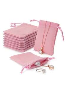 20 chiếc/10 chiếc/5 chiếc/1 chiếc Túi đựng trang sức bằng nhung, Túi đựng trang sức có dây rút, Túi đựng đồ bằng nhung, Túi phụ kiện, Túi vải nhỏ - Hồng - Xem 7