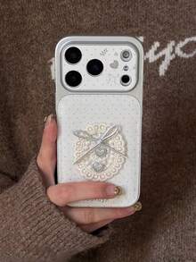 Ốp lưng điện thoại 3D ren nơ chấm bi dễ thương với cửa sổ lớn cho iPhone 17 Pro Max, 16 Pro Max, 15 Pro, 14 Pro Max, 17, 16, viền bạc mạ vàng, bảo vệ camera mặt sau. - chấm bi - Xem 2
