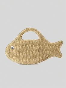 Túi xách hình cá dễ thương, túi tote dệt cho kỳ nghỉ hè ở bãi biển dành cho nữ. - Màu be - Xem 2