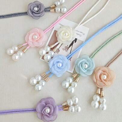 2pcs Elegant Faux Pearl Flower Curtain Tie Backs, Adjustable Curtain Rings, Home Decor To Add Warm Atmosphere, Floral Curtain Drawstring Tie Backs, Adjustable Tightness, Delicate And Elegant, Minimalist Modern Style, No Drilling Or Installation Required, 2pcs/Pack