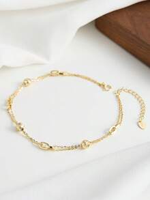 ORSA JEWELS 1 Piece 925 Pure Silver 14k Gold Geometric Style Chain Anklet Simple Jewelry Ankle Acceossory For Women Summer Beach And Wedding Party Banquet Gift - SA106 - View 3