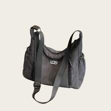 Women's Fabric Plaid Crescent Underarm Bag, Letter Embroidery Multi-Pocket Design Can Hold Water Bottle, Casual Sports Practical Shoulder Bag - Multicolor - View 3