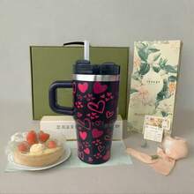 600ml Thermal Mug With Handle, Lid And Straw – Flower Print 1866-600ml - 黑色的 - 查看 4