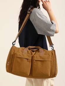 Wet And Dry Separation Fitness Bag With Drawstring, Unisex Short Trip Expandable Casual Luggage Bag, Large Capacity Sports Bag, Versatile Travel Handbag, Foldable Travel Bag, Lightweight Large Capacity Unisex Travel Carry-On Bag Duffle Bag Cabin Bag Weekend Bag Durable For Outdoor Holiday Essential Summer Travel Essentials - Khaki - View 5