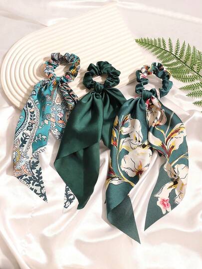 三件套缎面纯色头巾三角披肩发饰，时尚甜美优雅，适合日常居家、学校、海边、度假、工作、通勤、派对、节日、生日礼物、返校季、学院风、情人节等场合佩戴。