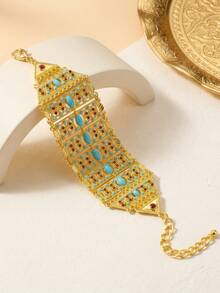 1件绿松石镶嵌镂空手链，女士派对饰品 - 金色 - 查看 4