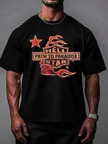 Hellstars Path To Paradise Flame Head Y2K Graphic T-Shirt,220g 100% Cotton,Round Neck Short Sleeve,Black Streetwear Essential For Summer Going Out,Unisex Style - Black - View 1
