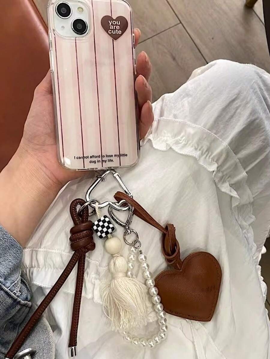 INS珍珠蝴蝶结包饰，少女时尚包包配饰，皮革心形钥匙扣吊坠，送给姐妹和闺蜜的新款礼物，可爱度假必备包包配饰，教师节礼物 - 彩色 - 查看 1