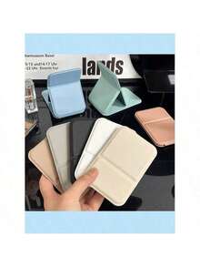 New Portable Foldable PU Leather Mini Makeup Mirror, Compact Square Design With Desktop Stand, Suitable For Daily Use, Dorm Essential, Elegant Fashion Gift, Ladies Cosmetic Mirror, Convenient To Carry, Minimalist Style, Practical And Stylish. - Multicolor - View 5