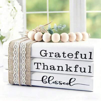 1 Set Wooden Book Stack Decor, Home Accents, 6.7*4.5*2.3 Inch Tiered Tray Wooden Book Decor, Suitable For Room, Bedroom, Desk Decoration, Gift For Him And Her