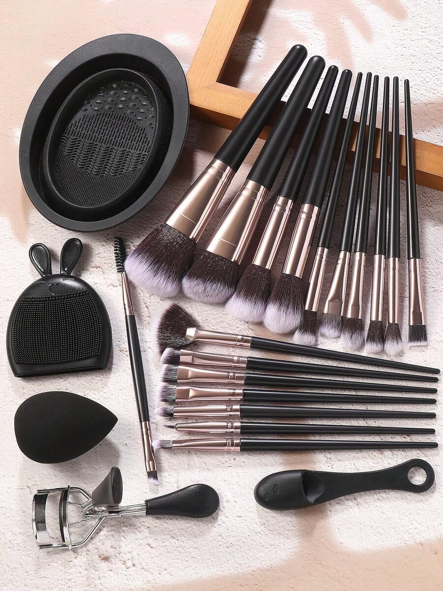 23PCS Makeup Tools Set Including:18PCS Makeup Brush Set+1pc Makeup Brush Cleaning Tools+1pc Makeup Sponges+1pc Facial Mask Brush+1pc Eyelash Curler+1pc Silicone Face Washing Tool,All-In-One & Beginner-Friendly | Travel-Ready & Gift-Ready | Perfect For Newbies/Her