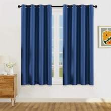 1pc/2pcs Lightweight Pure Blackout Curtains, Metallized Film 100% Blackout Curtains , Top Hanging Rings, Darkens Room Provides Privacy, Living Room/Bedroom Curtains - Navy Blue - View 33
