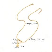1pc New Hollow Heart Letter Pendant Necklace, Stainless Steel Herringbone Chain, Women - Thép không gỉ mạ vàng - Xem 2