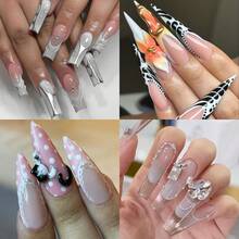 60PCS/Bag Sandwich Nail Dual Extension Form Top Mold And Bottom Mold Acrylic Nail Gel Tips For Builder Gel Extension With Guide Lines Full Coverage Extension Mold Clear Acrylic Fake Nails - Clear - View 12